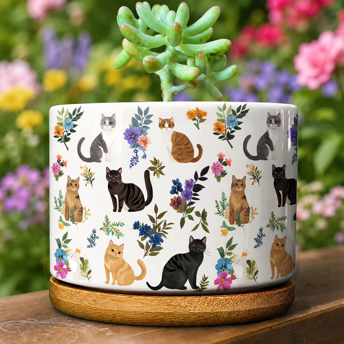 Lorva Ceramic Plant Pot Cute Floral Cats