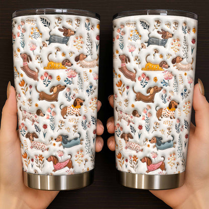 Lorva Dachshund 20Oz Flat Print Tumbler Joyful Field Flowers