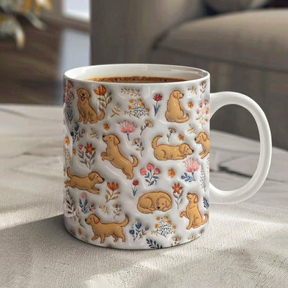 Lorva Golden Retriever Flat Print Mug Cute Field Flowers