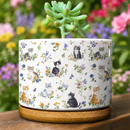 Lorva Ceramic Plant Pot Sweet Floral Cats