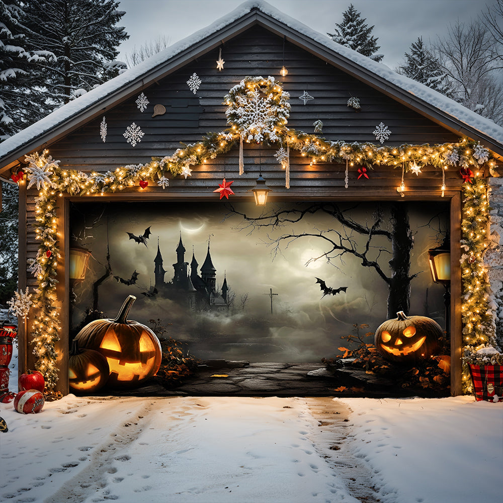 Lorva Halloween Garage Door Banner Decoration Haunted Manor Halloween