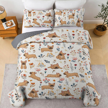 Lorva French Bulldog All Season Quilt 3-Piece Set Happy Field Flowers