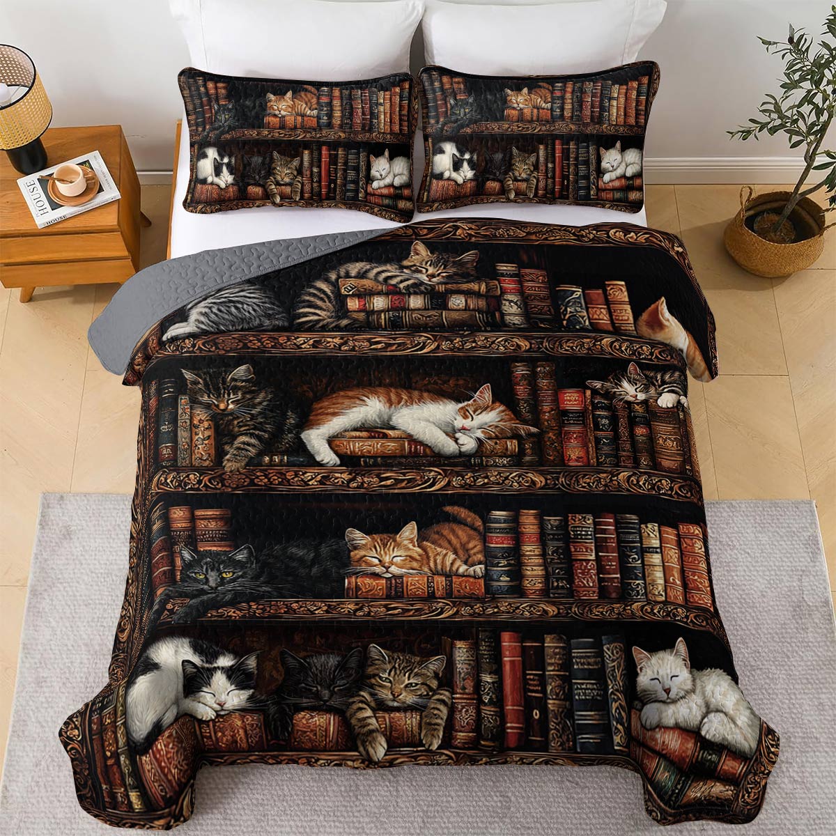 Lorva All Season Quilt 3-Piece Set The Literary Cat Collection