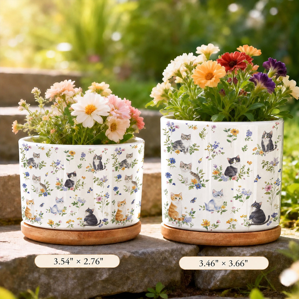 Lorva Ceramic Plant Pot Sweet Floral Cats