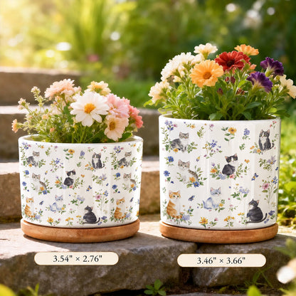 Lorva Ceramic Plant Pot Sweet Floral Cats