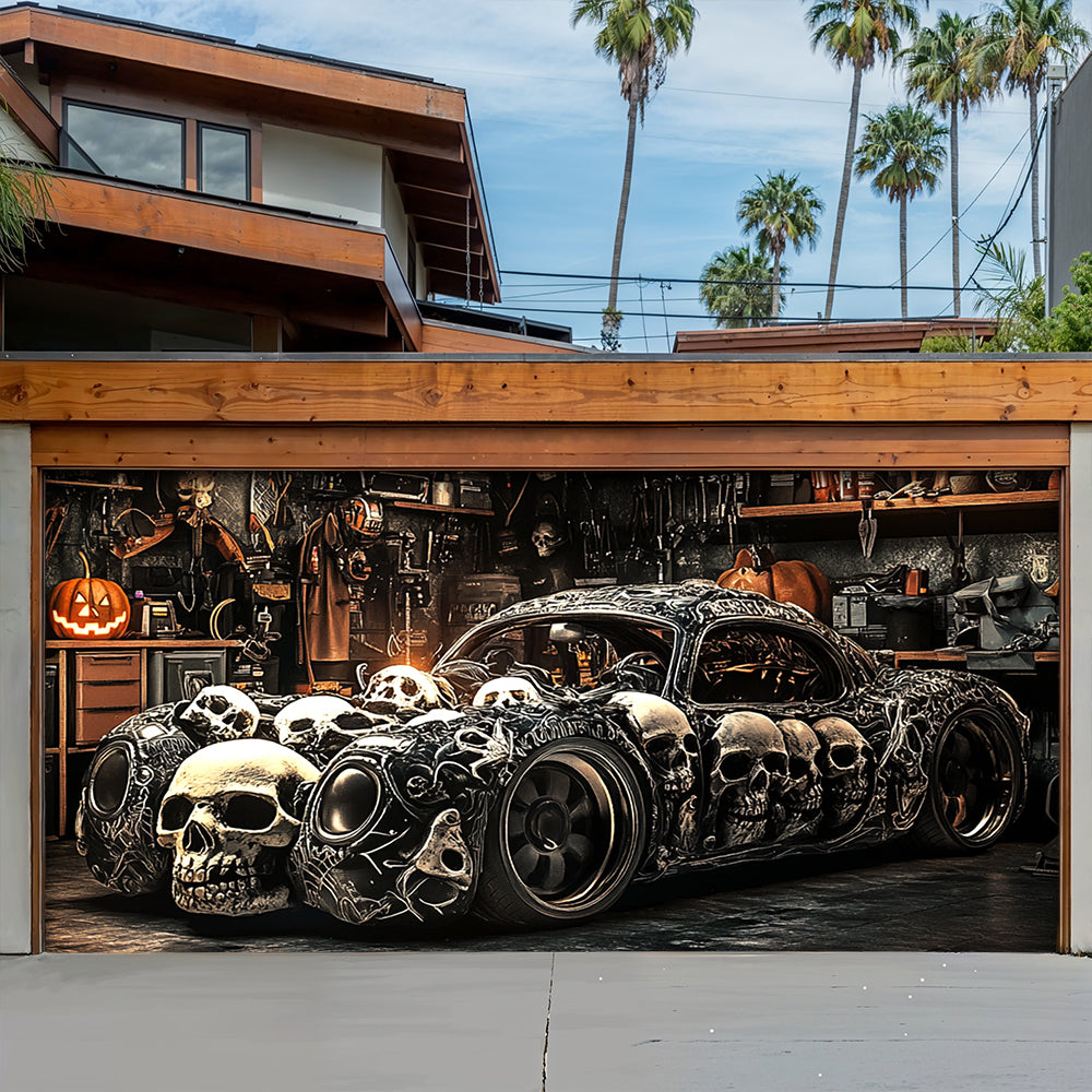Lorva Halloween Garage Door Banner Decoration Halloween Skull Car