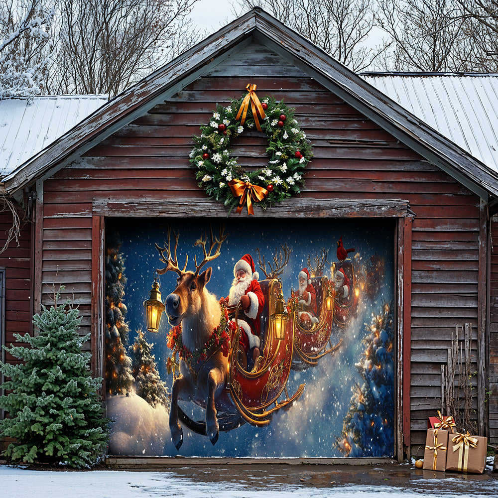 Lorva Christmas Garage Door Banner Decoration Santa’s Christmas Reindeer Team