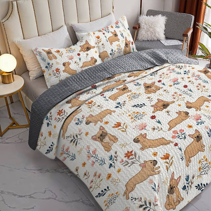 Lorva French Bulldog All Season Quilt 3-Piece Set Happy Field Flowers