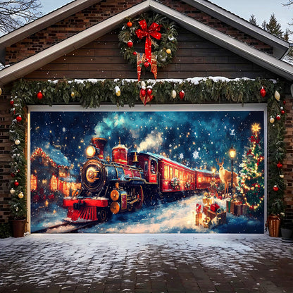 Lorva Christmas Garage Door Banner Decoration Santa’s Midnight Express