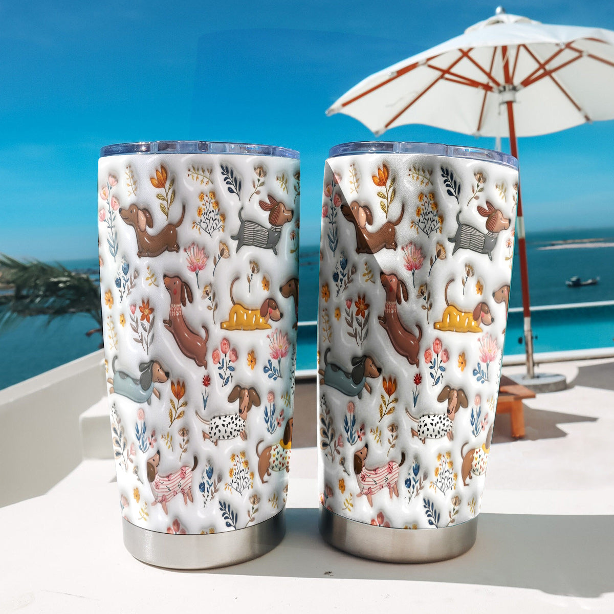 Lorva Dachshund 20Oz Tumbler Cute Field Flowers