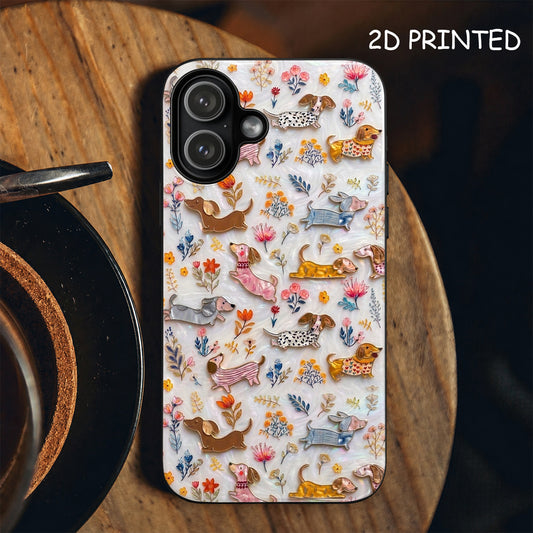 Lorva Dachshund Flat Print Phone Case Sparkling Happy Field Flowers