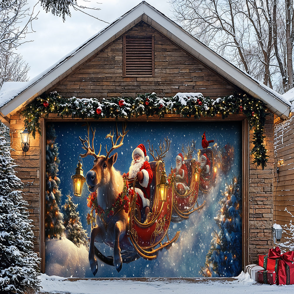 Lorva Christmas Garage Door Banner Decoration Santa’s Christmas Reindeer Team