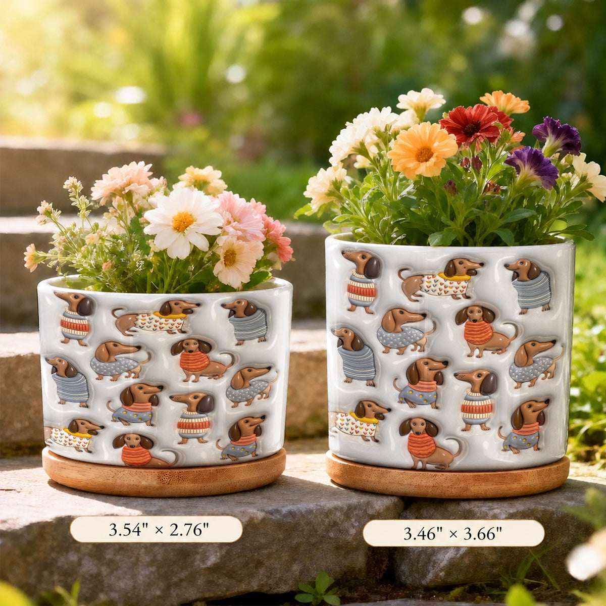 Lorva Dachshund Flat Print Ceramic Plant Pot  Cuteness Overload