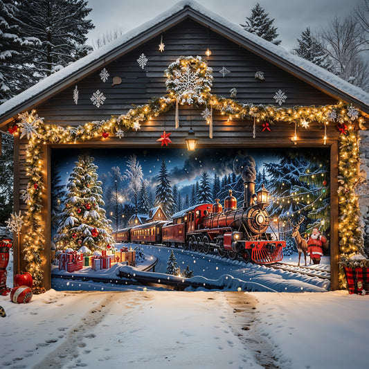 Lorva Christmas Garage Door Banner Decoration Majestic Christmas Train