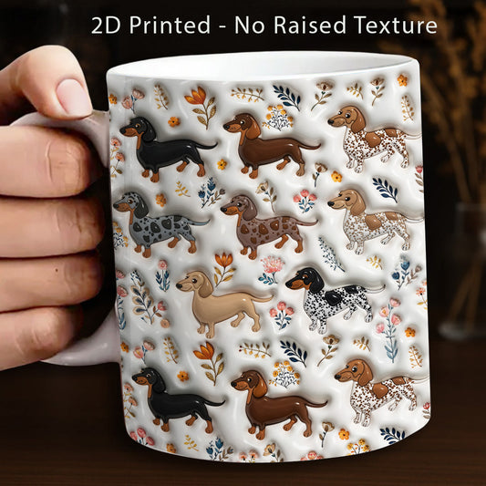 Lorva Dachshund Flat Print Mug Sunshine Field Flowers