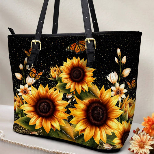 Lorva Leather Tote Bag Golden Sunflower with Monarch Charm