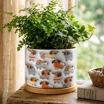 Lorva Dachshund Flat Print Ceramic Plant Pot  Cuteness Overload
