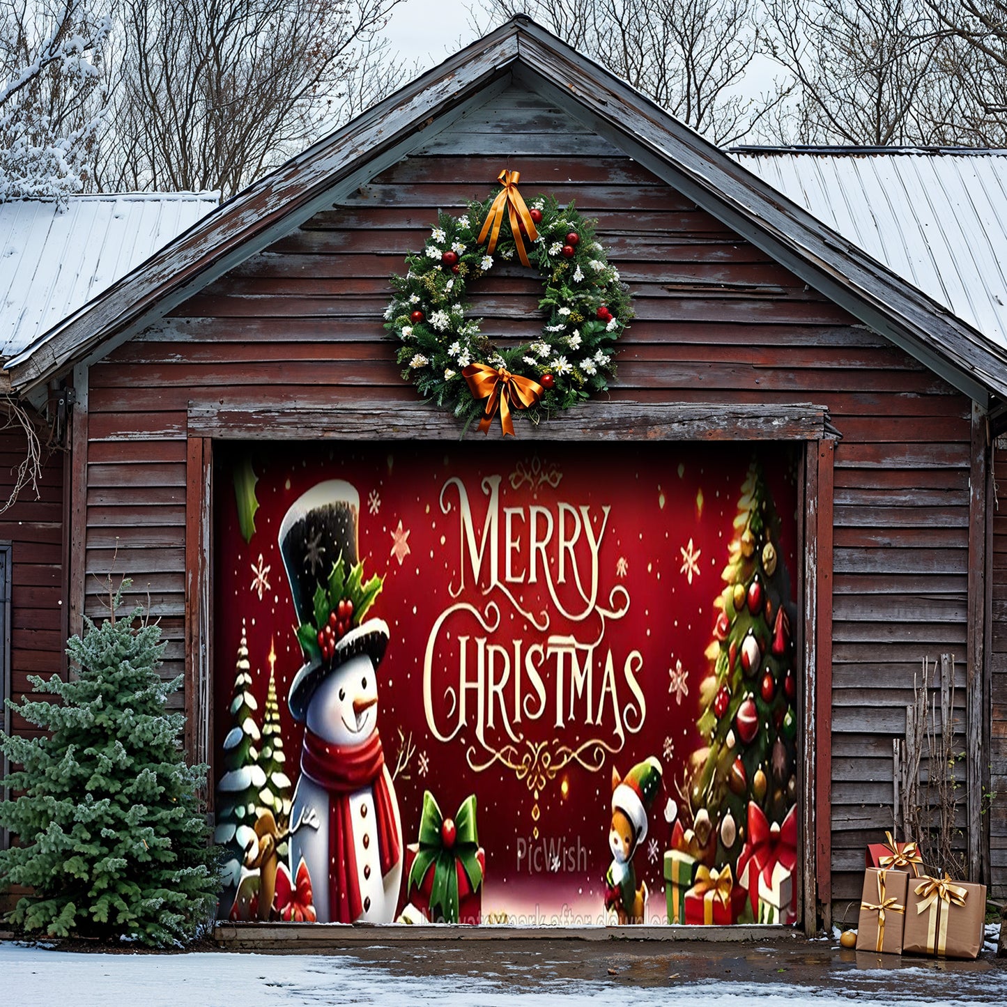 Lorva Christmas Garage Door Banner Decoration Merry Christmas Snowman
