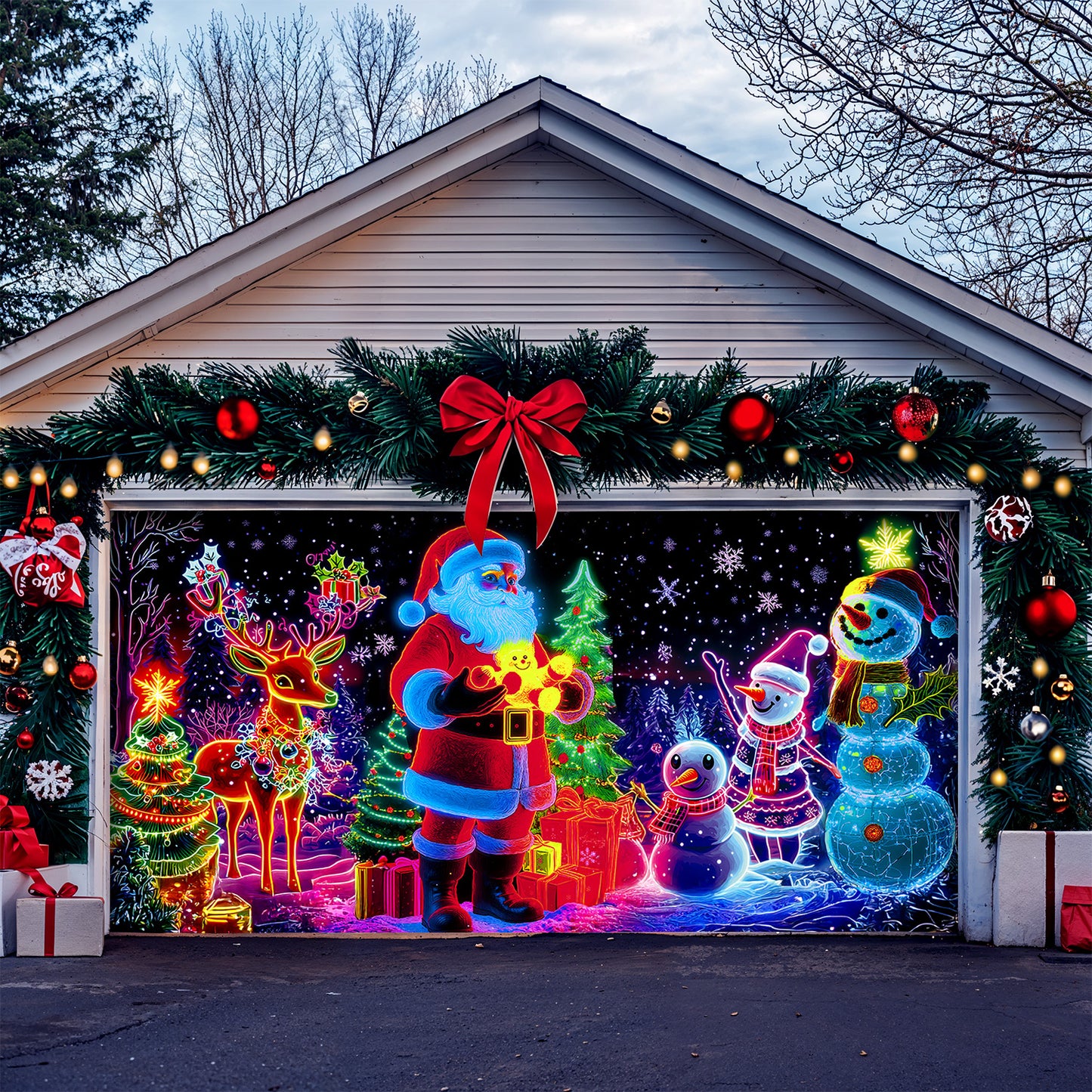 Lorva Christmas Garage Door Banner Decoration Neon Christmas Family