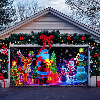 Lorva Christmas Garage Door Banner Decoration Neon Christmas Family