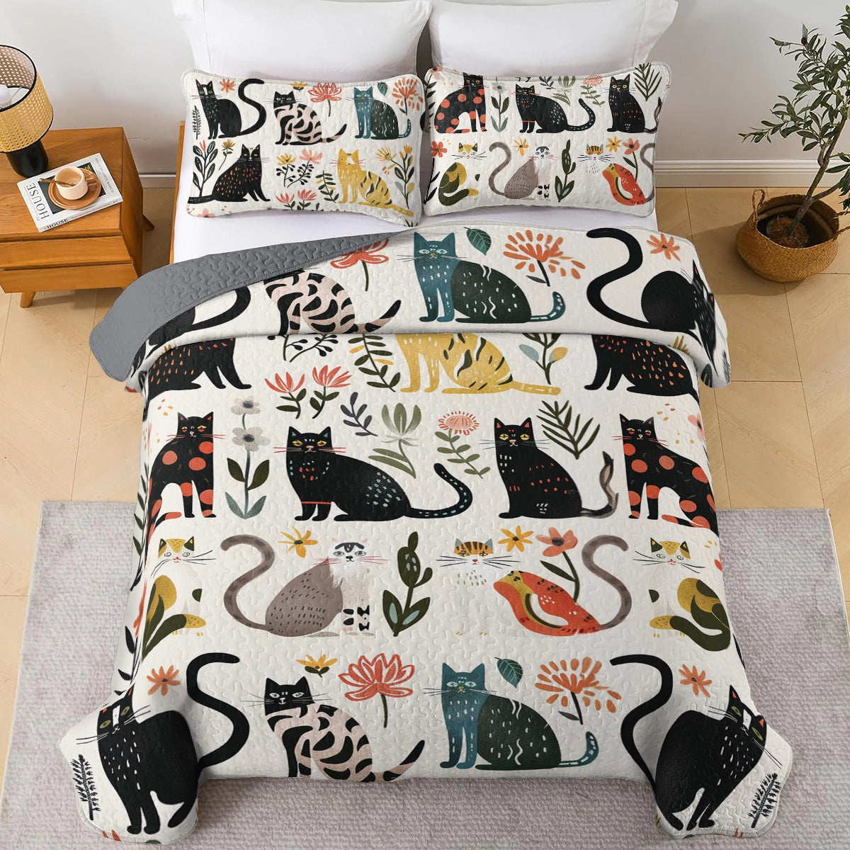 Lorva All Season Quilt 3-Piece Set Cat Garden