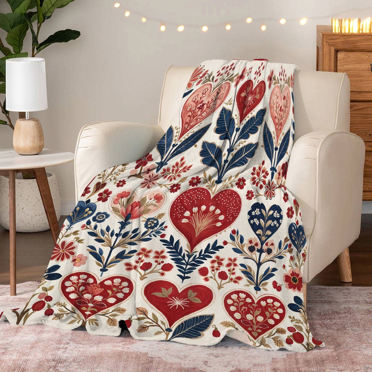 Lorva Fleece Blanket Charming Floral Heart
