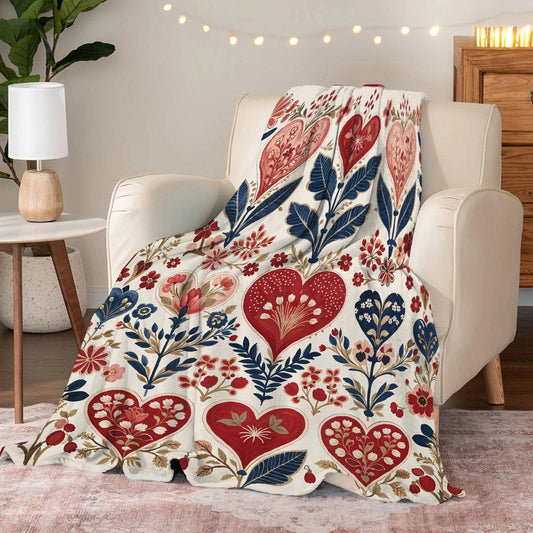 Lorva Fleece Blanket Charming Floral Heart