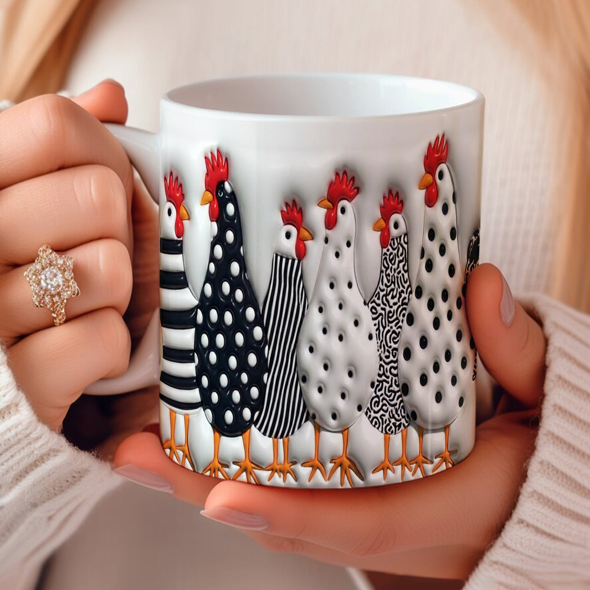 Lorva Flat Print Mug Amazing Chickens
