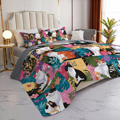 Lorva All Season Quilt 3-Piece Set Tropical Cat Garden