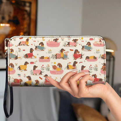 Lorva Dachshund Leather Wallet Playful Garden