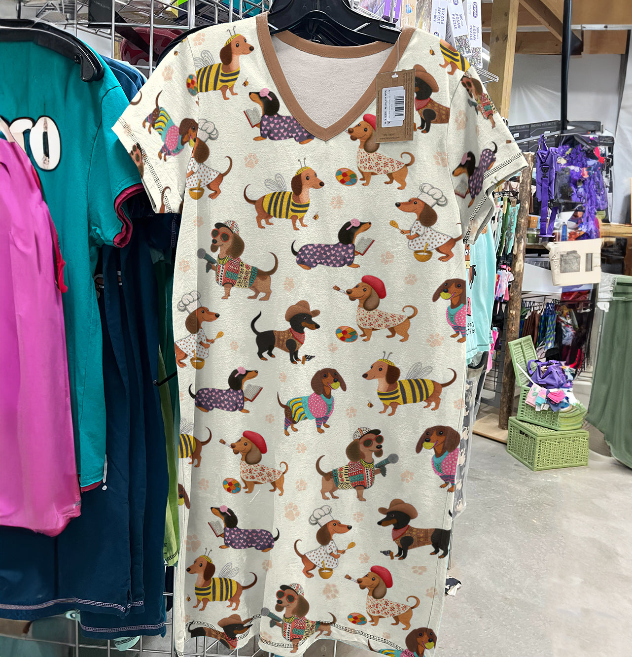 Lorva Dachshund V-neck Nightshirt Playful