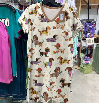 Lorva Dachshund V-neck Nightshirt Playful