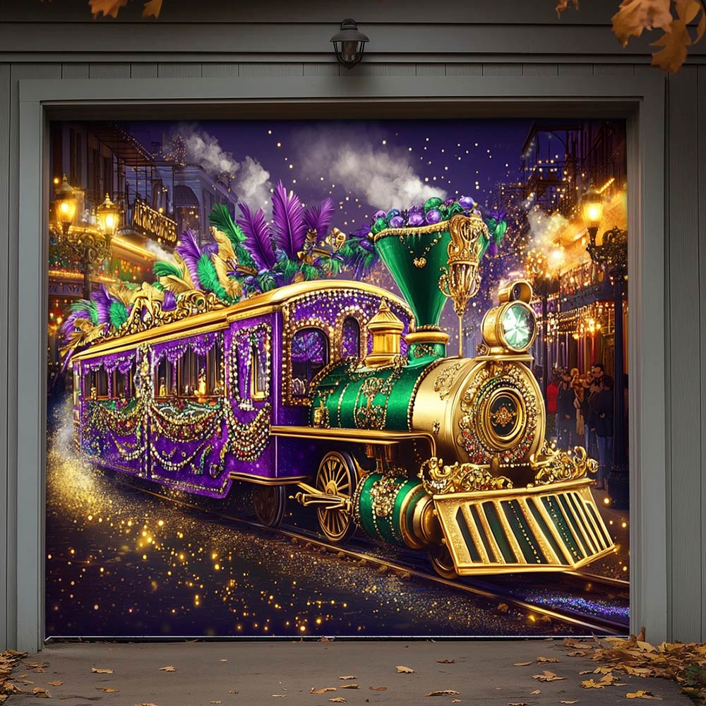Lorva Garage Door Banner Decoration Majestic Mardi Gras Train