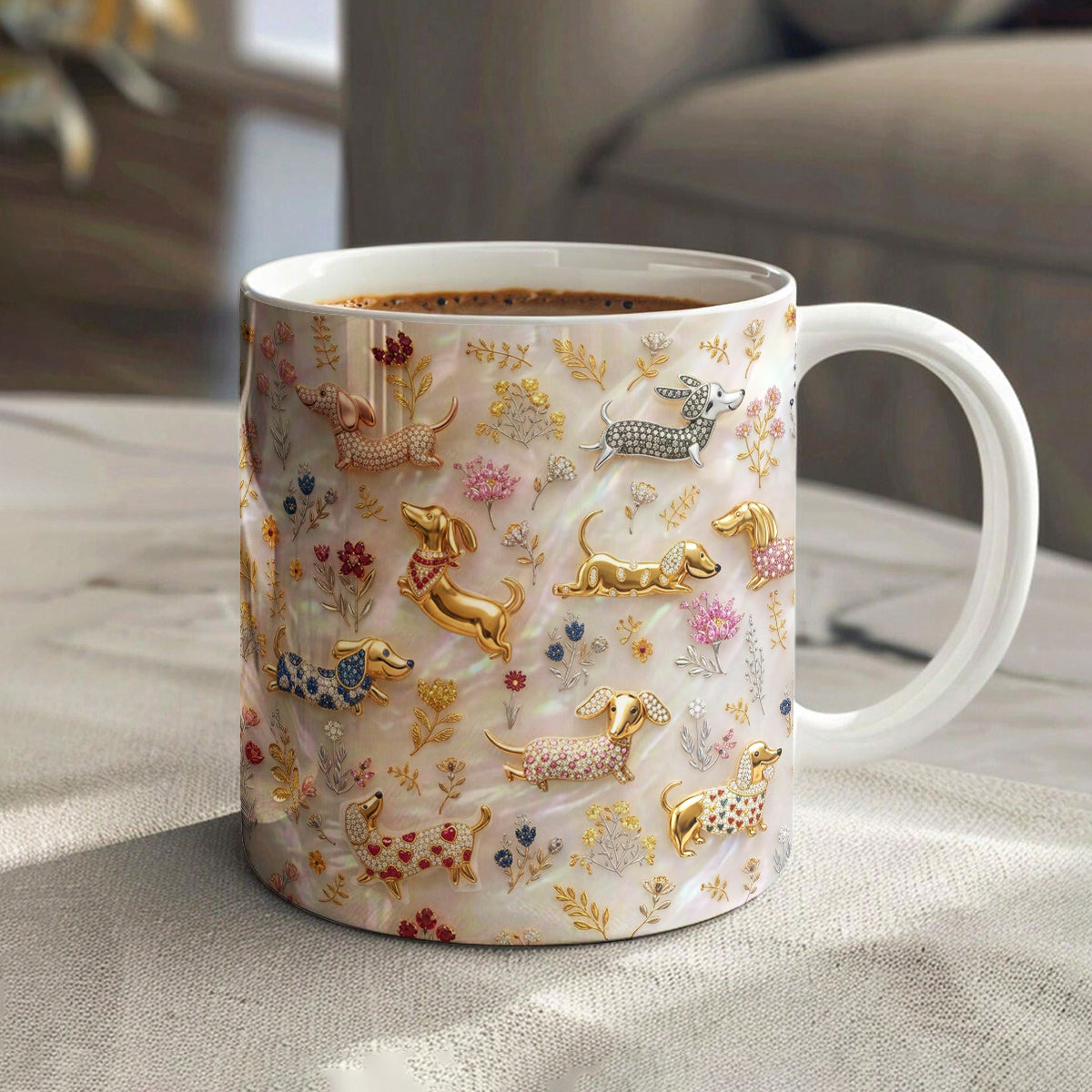Lorva Dachshund Mug Sparkling Field Flowers
