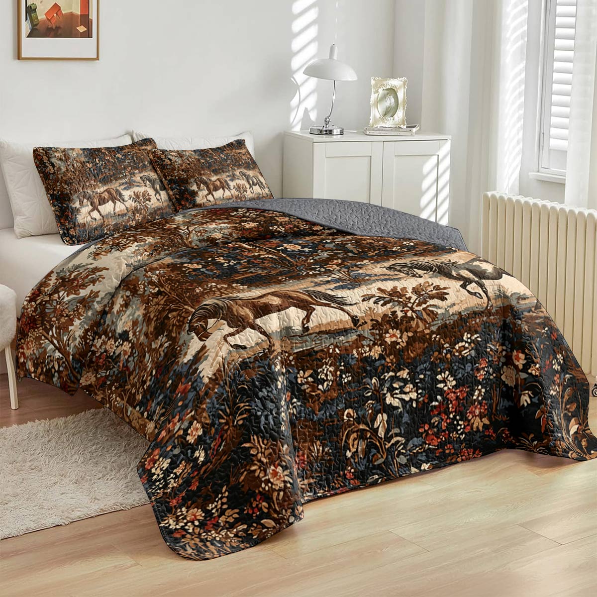 Lorva All Season Quilt 3-Piece Set Timeless Horses In The Forest
