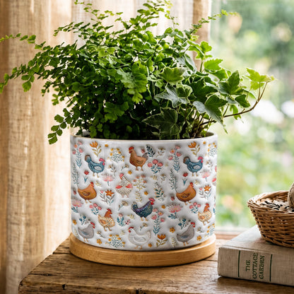 Lorva Chicken Flat Print Ceramic Plant Pot Happy Field Flowers