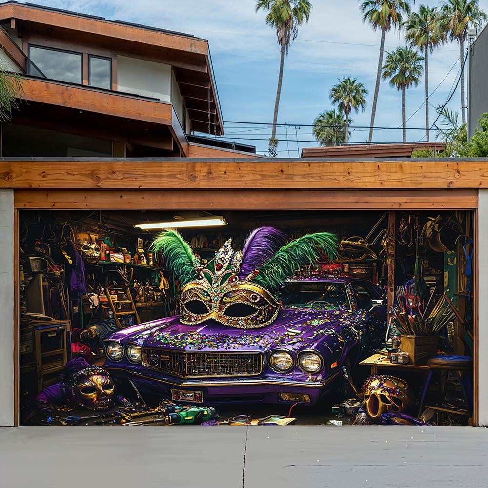 Lorva Garage Door Banner Decoration Mardi Gras Garage
