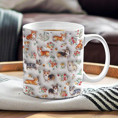 Lorva Corgi Flat Print Mug Cute Floral