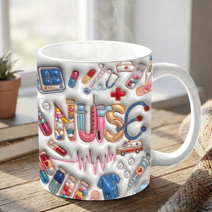 Lorva Puff Nurse Flat Printed Mug She Works Willingly With Her Hands