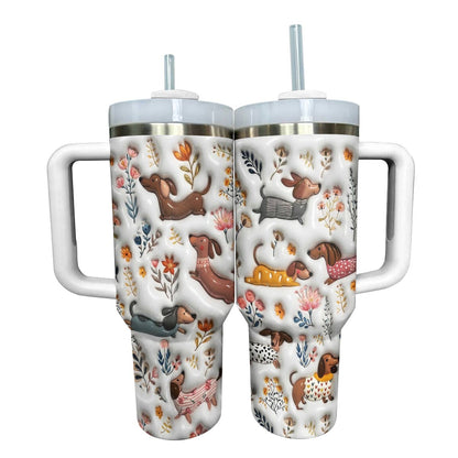 Lorva Dachshund Tumbler Charming Garden Bloom