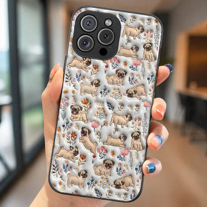 Lorva Pug Flat Print Phone Case Happy Field Flowers