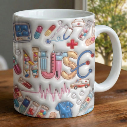 Lorva Puff Nurse Flat Printed Mug She Works Willingly With Her Hands