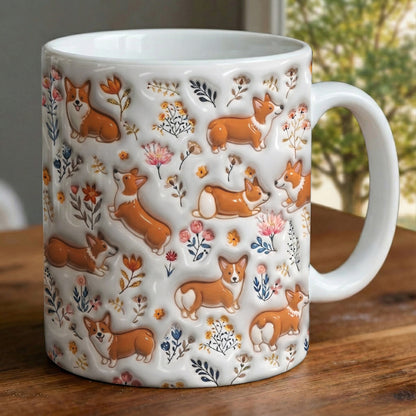 Lorva Corgi Flat Print Mug Field Flowers Lovely