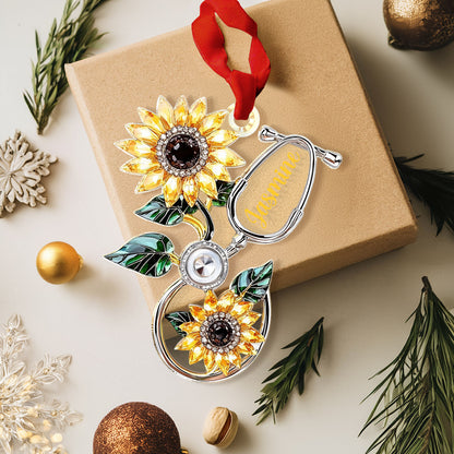 Lorva Personalized Nurse 2D Acrylic Ornament Sunflower Stethoscope