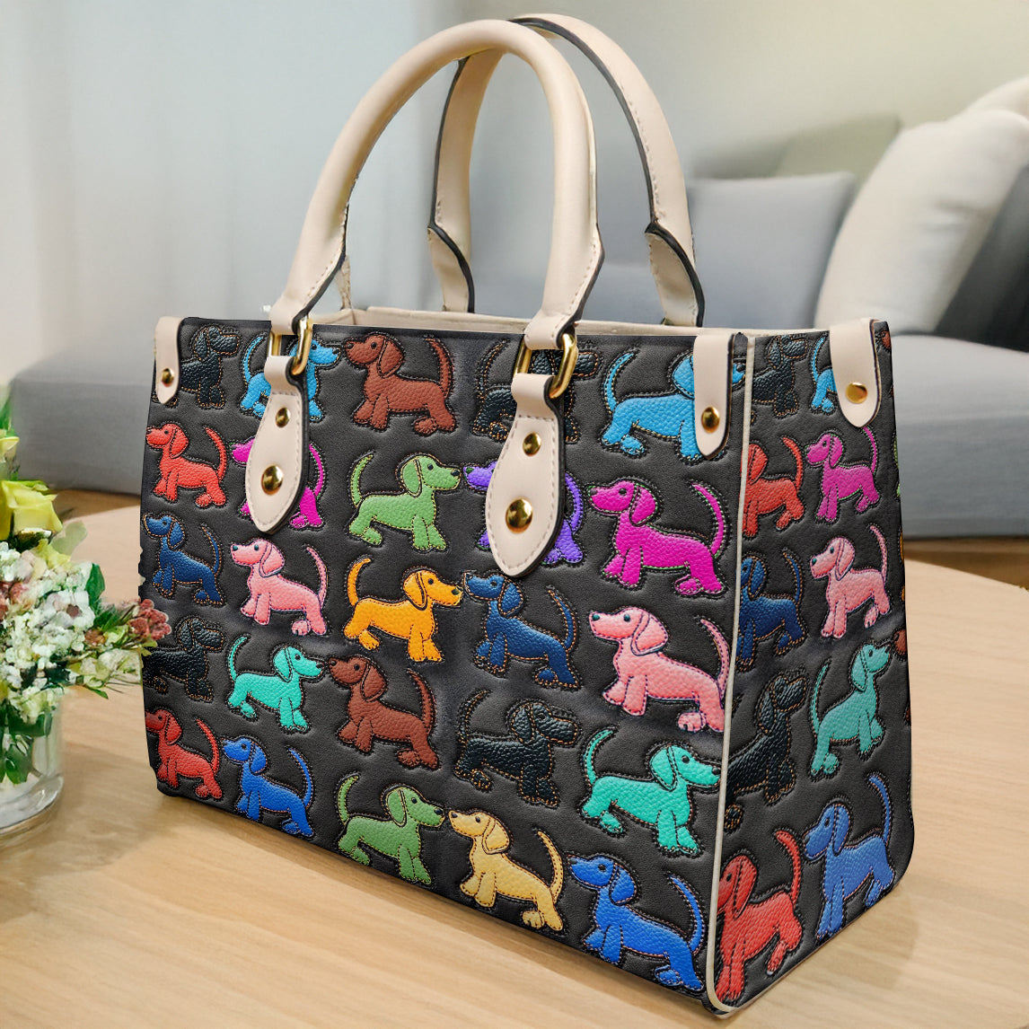 Lorva Dachshund Leather Bag Colorful