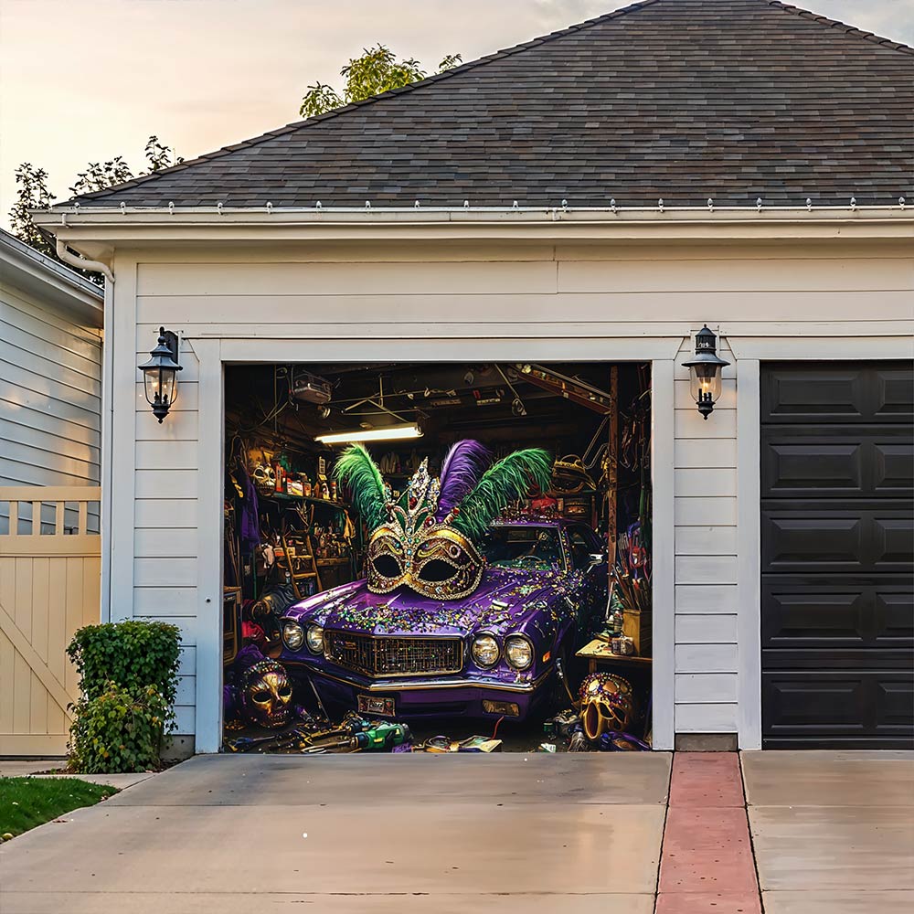 Lorva Garage Door Banner Decoration Mardi Gras Garage
