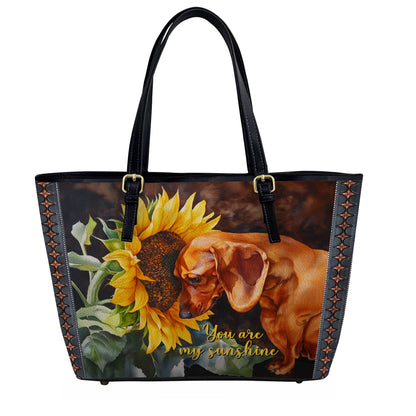 Lorva Leather Tote Bag Dachshund You Are My Sunshine