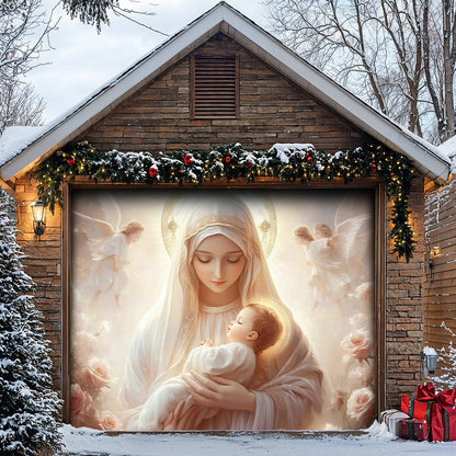 Lorva Christmas Garage Door Banner Decoration Holy Embrace