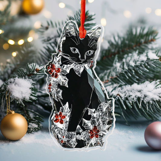 Lorva Black Cat 2D Acrylic Ornament Flowers Frosted