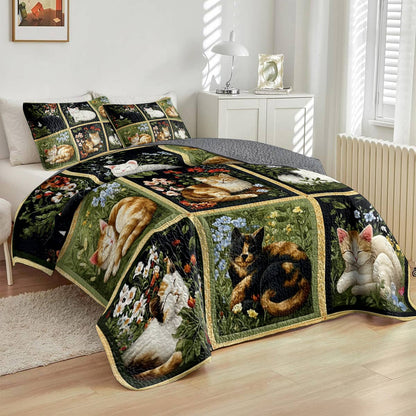 Lorva All Season Quilt 3-Piece Set Natural Sleeping Cats Collection
